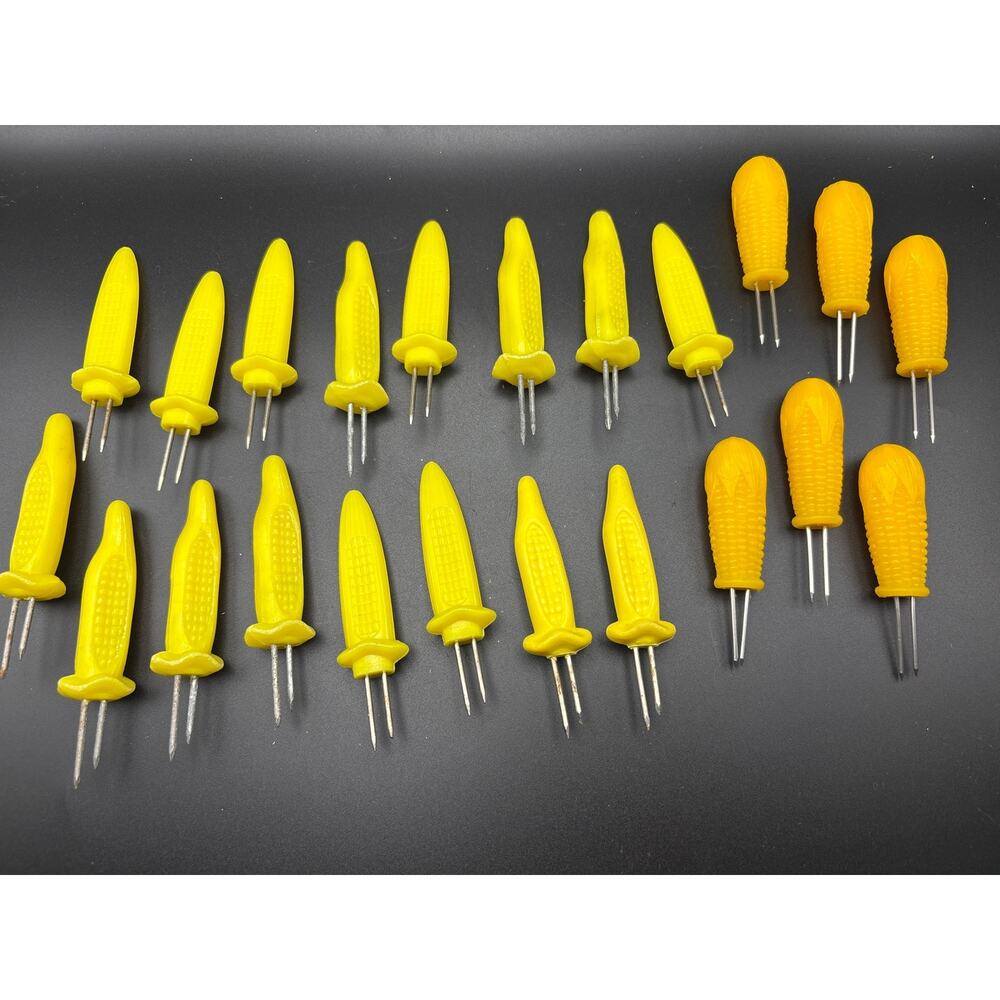 22 (11 pr) Vintage retro plastic yellow Corn on the Cob Skewers Holders 2 Styles